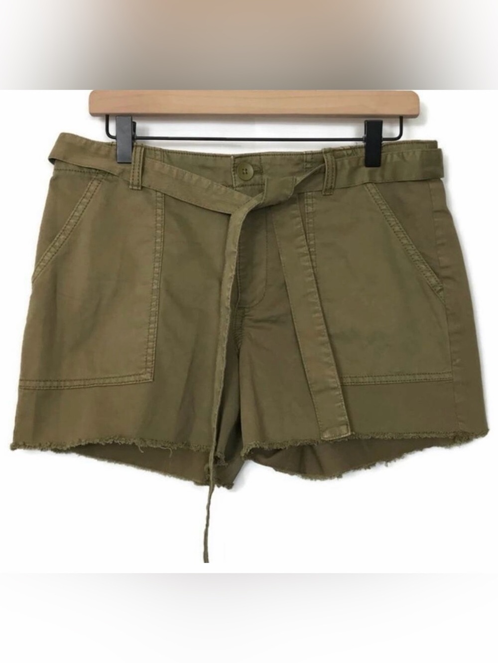 Loft Shorts Raw Edge Hem Belted Green Size 6 New
